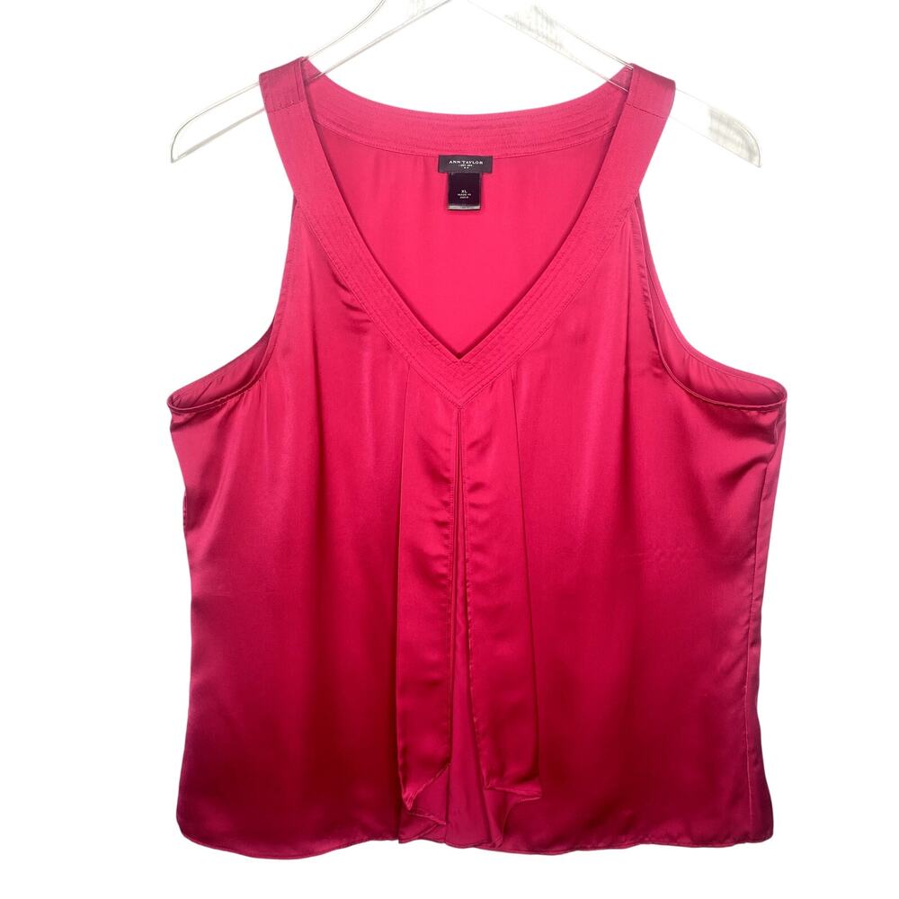 Ann Taylor Satin Fuchsia V-Neck Front Pleated Sleeveless Top Size XL